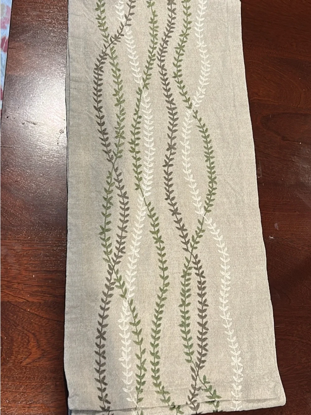 Crate and Barrel Embroidered “Maribel”Linen Table Runner